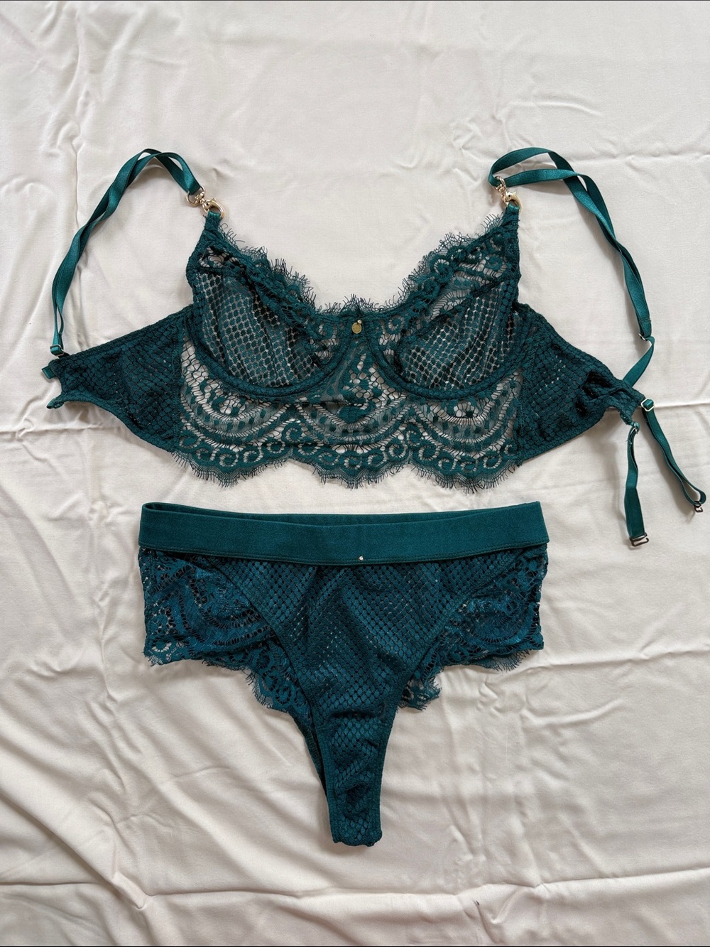 Gooseberry Intimates Full On Glam Demi Bra and Thong - Emerald